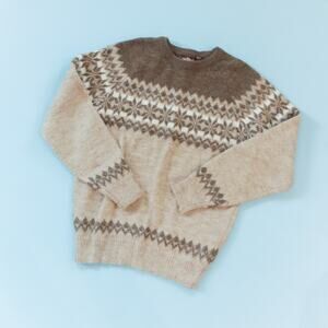 Vintage The Contour Wool Blend Fair Isle Brown Knit Crewneck Sweater Size Medium